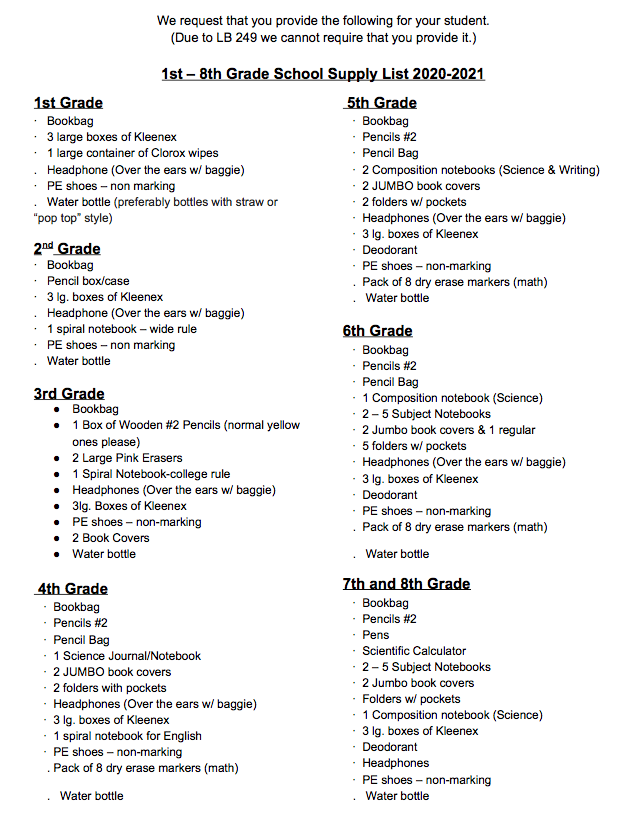 School Supplies List for College Students